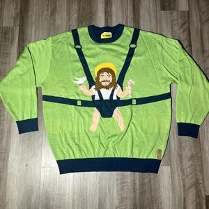 Tipsy Elves Lime Green Sweater with Fun Graphic of baby Jesus Christmas